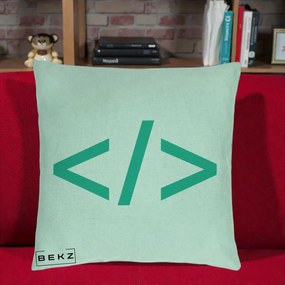 Perna Personalizata Cod HTML Turcoaz, 40x40 cm, Verde Menta, Husa Detasabila, Perna Inclusa, BEKZ®