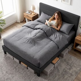 HOMCOM Cadru de Pat Dublu cu Lamele, 160x200cm, Negru | Aosom Romania