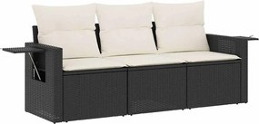 vidaXL Set mobilier de grădină cu perne, 3 piese, negru, poliratan