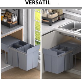 Homcom Cos Gunoi Ecologic 40L – 3 Compartimente Separate, Gri | Aosom Romania