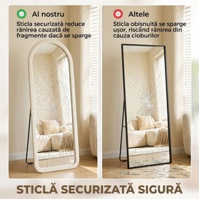 HOMCOM Oglindă  de Podea 160x60 cm, cu Arcadă, Ramă din Flanelă, Alb Crem | Aosom Romania