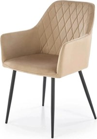 Scaun bej tapitat K558, bej/negru, stofa catifelata/metal, 59x60x86 cm