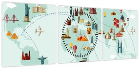 Tablou - Harta cu pictograme, amintire (cu ceas) (90x30 cm)