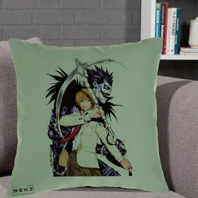 Perna Personalizata Death Note Light si Ryuk Duo, 40x40 cm, Verde, Husa Detasabila, Perna Inclusa, BEKZ®