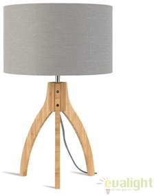 Lampa de masa cu trepied, realizata din materiale naturale, durabile si ecologice, Annapurna gri deschis