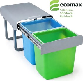 Cos gunoi incorporabil Ekko 40 Ecomax, cu extragere totala, colectare selectiva, 2 x 16 l Polipropilena cu fibra de sticla, H:365 mm; L:355 mm; A:473