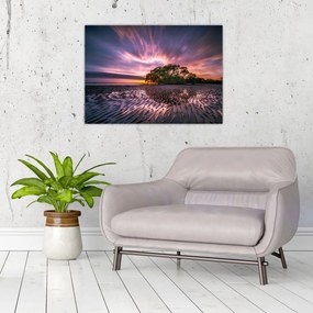 Tablou pe sticlă cu plajă în apus de soare (70x50 cm)
