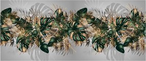 Tablou - Frunze tropicale, Galben - auriu (120x50 cm)