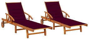 vidaXL Șezlonguri cu perne, 2 buc., lemn masiv de acacia