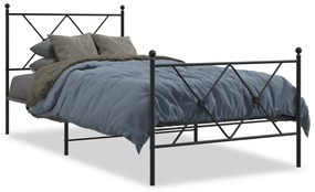 376512 vidaXL Cadru pat metalic cu tăblii de cap/picioare, negru, 90x190 cm