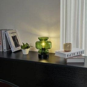 Lampă de masă retro neagră cu sticlă verde - Denise