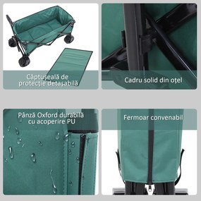 Outsunny Cărucior de Grădină cu Mâner Telescopic, Cărucior pentru Transport Obiecte până la 70 kg, 108x55 cm, Verde | Aosom Romania