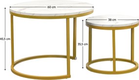Măsuţe de cafea, set de 2 buc, finisaj auriu/marmură, DAMON