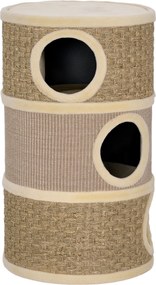 PawHut Tonă de zgâriat, 79 cm înălțime, Ø45 cm, tonă pentru pisici cu 3 niveluri și sfoară din sisal, peșteră pentru pisici, pentru pisici mari, Khaki+Maro | Aosom Romania