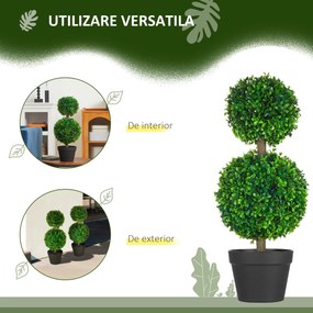 HOMCOM Arbore Buxus Artificial Sferic în Ghiveci 60 cm, Verde, Decorativ pentru Interior/Exterior, Rezistent la UV | Aosom Romania