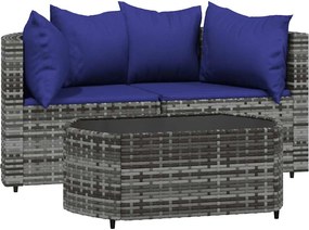 vidaXL Set mobilier de grădină cu perne, 3 piese, gri, poliratan
