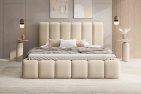 Pat tapițat Aura 160x200 cu spațiu depozitare - bouclé bej deschis Quelle 02