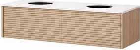 Set dulap baza suspendat KolpaSan Orphia canelat 2 sertare 140 cm finisaj acacia cu blat Kerrock