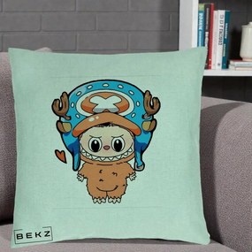 Perna Personalizata Labubu x Tony Tony Chopper, 40x40 cm, Verde Menta, Husa Detasabila, Perna Inclusa, BEKZ®