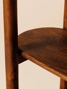 Etajeră din lemn de mango, maro, cu 5 rafturi ovale și detalii din alamă, aspect mid century, 168 x 94 x 40 cm, „Elanza”