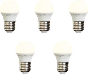 Set de 5 becuri LED inteligente E27, reglabile, P45 Opal 4,9W 470 lm 2200-4000K