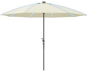 Outsunny Umbrelă Terasă Exterioară cu Lumini LED Protecție UV50+ Stâlp din Aluminiu Manivelă Acoperiș Ventilat Ø300x256 cm Crem | Aosom Romania