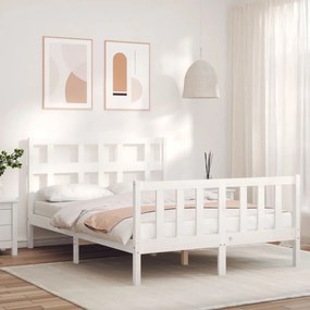 3193012 vidaXL Cadru de pat cu tăblie, alb, 140x200 cm, lemn masiv