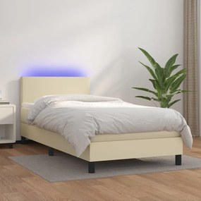 3134071 vidaXL Pat continental cu saltea și LED, crem, 80x200 cm, piele eco