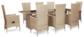 vidaXL Set mobilier de exterior cu perne, 9 piese, bej, poliratan