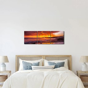 Tablou cu apus de soare la mare (cu ceas) (90x30 cm)