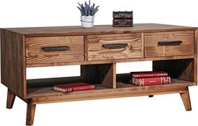 Masuță lemn masiv de cafea Timeless 3 Sertare 2 Nișe Whisky, 110 × 62 × 48 cm