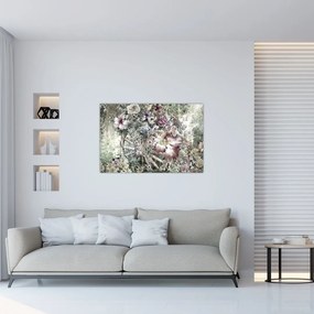 Tablou - Flori pe roata de lemn (90x60 cm)