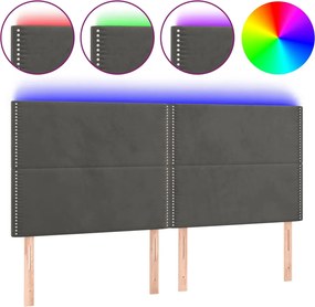 vidaXL Tăblie de pat cu LED, gri închis, 180x5x118/128 cm, catifea