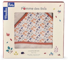 Prosop pentru copii din bumbac crem cu glugă 80x80 cm Pomme des Bois - Moulin Roty