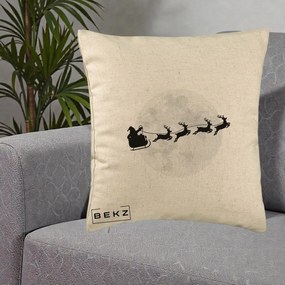Perna Decorativa Mos Craciun Sanie Luna, 40x40 cm, Bej, Husa Detasabila, Perna Inclusa, BEKZ®