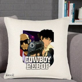 Perna Personalizata Cowboy Bebop Spike si Jet Poster, 40x40 cm, Crem Reliefat, Husa Detasabila, Perna Inclusa, BEKZ®