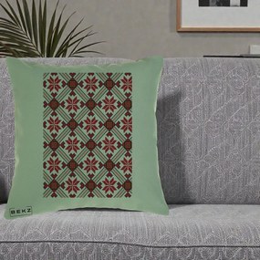 Perna Personalizata Motiv Traditional Ie Romaneasca Rosu, 40x40 cm, Verde, Husa Detasabila, Perna Inclusa, BEKZ®