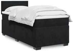 vidaXL Pat box spring cu saltea, negru, 100x200 cm, catifea