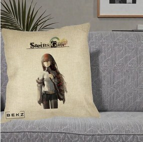 Perna Personalizata Steins Gate Kurisu Makise Anime, 40x40 cm, Crem, Husa Detasabila, Perna Inclusa, BEKZ®