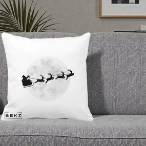 Perna Decorativa Mos Craciun Sanie Luna, 40x40 cm, Alba Mata, Husa Detasabila, Perna Inclusa, BEKZ®