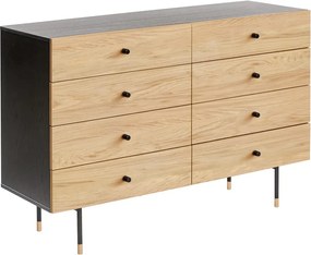 Comodă neagră/în culoare naturală joasă cu aspect de lemn de stejar 130x87 cm Jugend – Woodman