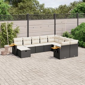 vidaXL Set canapele de grădină cu perne, 10 piese, negru, poliratan