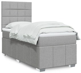 vidaXL Pat box spring cu saltea, gri deschis, 100x200 cm, textil