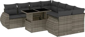 vidaXL Set canapele de grădină, 9 piese, cu perne, gri, poliratan