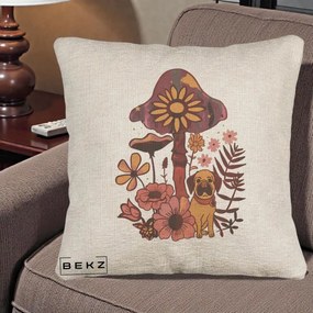 Perna Decorativa Ciuperca Caine Boho, 40x40 cm, Bej Canapea, Husa Detasabila, Perna Inclusa, BEKZ®