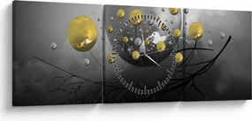 Tabloul cu bile abstracte aurii (cu ceas) (90x30 cm)