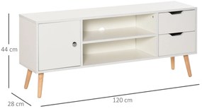 HOMCOM Mobilier Suport TV Modern din Lemn Alb, Mobilier Suport TV de Design pentru TV Max. 42" 120x28x44cm