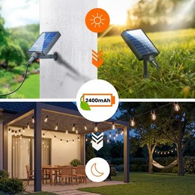 LED Stm ghirlandă decorativă solară 10xE27/3V USB 2400 mAh 10,62 m IP65 neagră + telecomandă