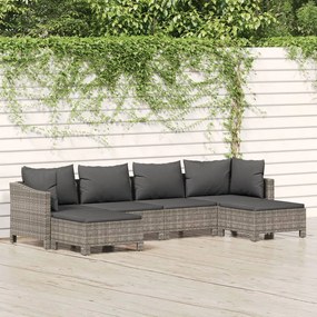 vidaXL Set mobilier de grădină cu perne, 6 piese, gri, poliratan