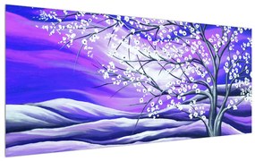 Tablou violet cu pom înflorit (120x50 cm), în 40 de alte dimensiuni noi